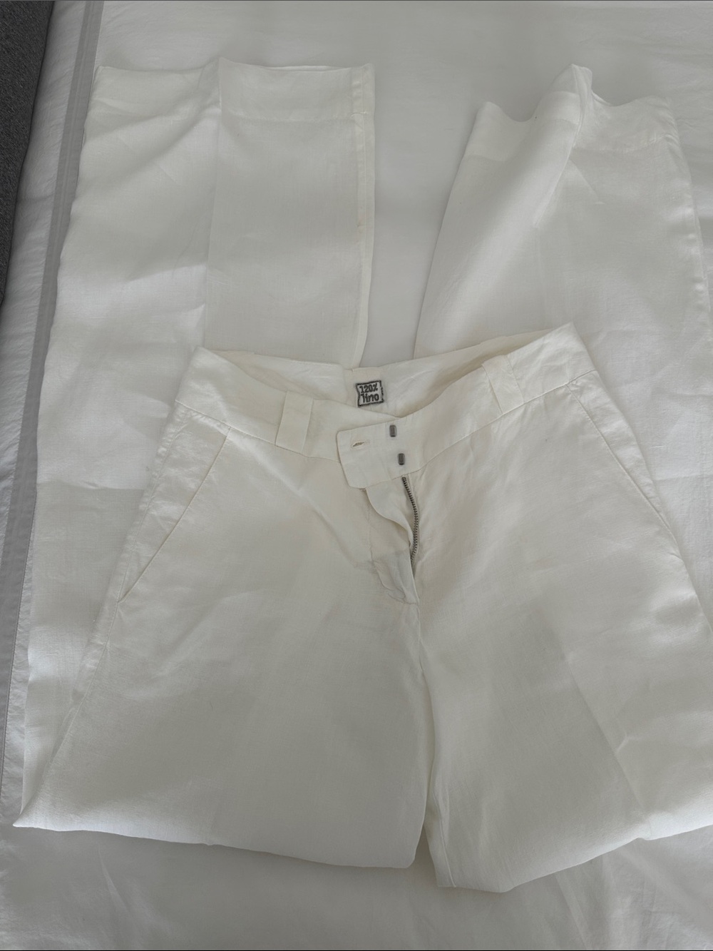 120% Lino White Linen Wide-Leg Trousers